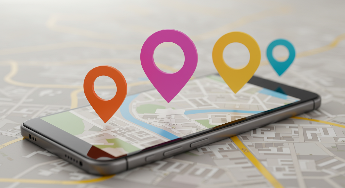 Lokale Suche Minden-Lübbecke auf Google Maps Smartphone zeigt eine Google Maps Suche mit Pins im Raum Minden-Lübbecke, symbolisiert lokale SEO.